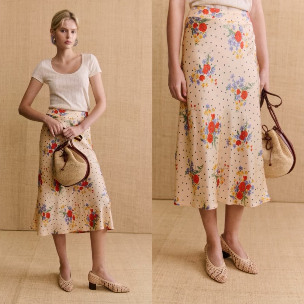 Sézane Sandy Skirt in Poppy (Floral and Polka Dot)